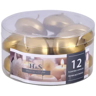 donau home Set Schwimmkerzen/Gold / 12 Stück / 2,8 x Ø 4,8 cm / 4 Stunden Brenndauer/Schwimmkerze Wachs Sans parfum/Schwimmende Warme Teelichter Kerzen/für Abendessen, Hochzeit, Pool