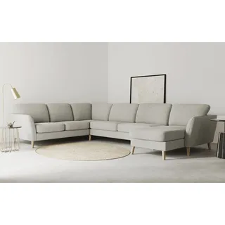 Home Affaire Wohnlandschaft »MARSEILLE XXL 349cm, U-Form, Ottomane rechts/links wählbar« Massivholzbeine Eiche, Landhausstil, Wellenunterfederung, grau