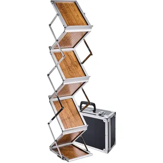 Prospektständer faltbar BOSTON 6x A5, Holz, mit Koffer, Aluminium|Holz, holzoptik