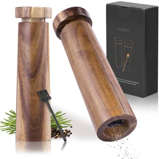 GOURMEO Salz- und Pfeffermühle Holz - Gewürzmühle Akazienholz - Einstellbare Mahlstärke - Pfeffer und Salzmühle - Pfeffer Salz Mühlenset - Salz Mühle Pfeffermühlen Set groß
