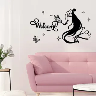 SUPERDANT Friseursalon Wandtattoo Schönheitssalon Wandsticker Willkommen Kreative Persönlichkeit Wandaufkleber DIY Kunst Wandbild Vinyl Wandsticker Für Friseurladen Dekoration Fensteraufkleber