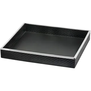 EDZARD Serviertablett Jackson, Edelstahl mit Kunstlederbezug, schwarz, quadratisch, 38 x 38 cm