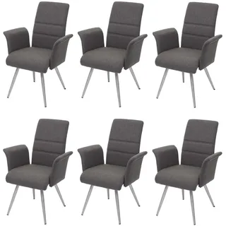 Mendler Esszimmerstuhl HWC-G55 Stoff/Textil grau-braun 6er Set