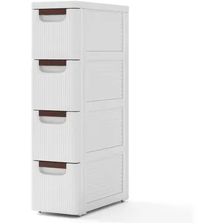 COSTWAY Nischenschrank schmal mit Rollen, Nischenregal 20cm breit, Nischenwagen mit 4 Schubladen, Badrollwagen für Bad, Klassenzimmer, Studio & Salon, Weiß, 42 x 19 x 74 cm