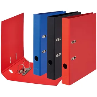 Falken 10er Pack Vegan-Ordner Pure Color. 5 cm breit DIN A4 farbig sortiert (rot, blau, schwarz) Aktenordner Briefordner Büroordner Pappordner Schlitzordner