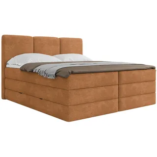 Mid.you Boxspringbett , Rostfarben , Holz, Textil, Holzwerkstoff , H2 + H3 , 160x200 cm , Bettkasten, gepolstertes Kopfteil, Topper durchgehend, Wendematratze mit unterschiedlichen Härtegraden, Matratze geteilt , Holzmöbel, Holzbetten, Boxspringbetten Holz