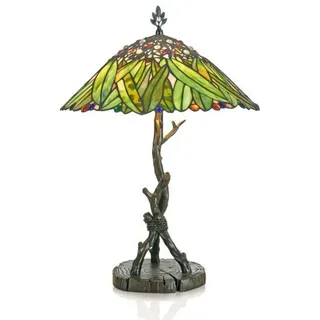 Casa Padrino Tiffany Tischleuchte Hockerleuchte im Bananenblätter Design, Mehrfarbig, Ø 40 cm, Luxus Wohnzimmer Lampe