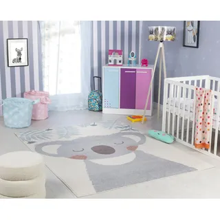 Livabliss Koala Kinderteppich - Cartoon Teppich 160x213 cm, Tier Teppich Kinderzimmer oder Babyzimmer, Krabbelteppich oder Spielteppich - Baby Teppich für Jungen & Mädchen, Elfenbein und Grau