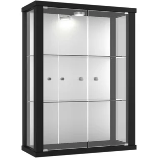 K-Möbel Hängevitrine in Schwarz (80x60x25 cm) mit 2 höhenverstellbaren Glasböden, Spiegel & LED - Modellauto Vitrine Schwarz - Vitrinenschrank Schwarz