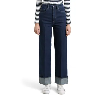 5-Pocket-Jeans TOM TAILOR DENIM, Damen, Gr. M, Länge 32, blau (rinsed blau denim), Denim/Jeans, Obermaterial: 99% Baumwolle, 1% Elasthan, unifarben, normal lang, Jeans 5-Pocket-Jeans, mit Bundfalte und weitem Bein