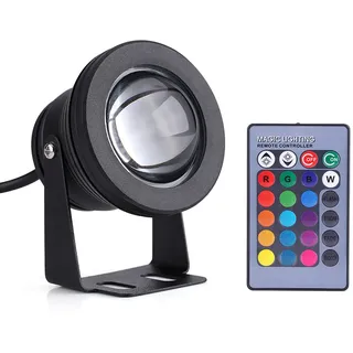 LUCKDANO 10 W 12 V RGB-LED-Strahler für Marine, Boot, Yacht, Außenleuchte, Regenfest, mit Fernbedienung, Verstellbarer Ständer, Aquarium, Brunnen, Teich (schwarze Schale)