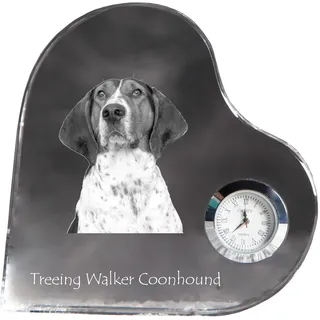 Treeing Walker Coonhound - Kristalluhr mit einem Hundebild, Herzregal-Uhr, personalisierte Standuhr der Marke Art-Dog - Transparent