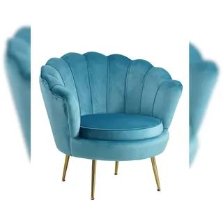 SalesFever Muschel-Sessel | Bezug Samt-Stoff | Gestell Metall goldfarben | B 78 x T 76 x H 78,5 cm | blau