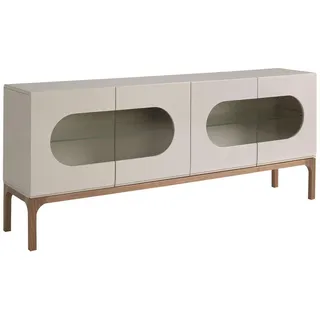 Angel Cerda Sideboard 180 x 41 x 75 cm, grau mit Walnussbeinen und LED-Innenbeleuchtung , Graubraun , Holzwerkstoff , Nachbildung,Nussbaum , Holz Optik , 2 Fächer , Rechteckig,Rechteckig , 180x75x41 cm , Kleinmöbel, Kommoden, Sideboards