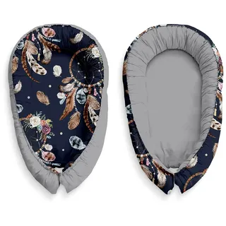 KosPu Multifunktionale Kuschelnest Babynest Kokon für Babys und Säuglinge, Nestchen, Reisebett, 100% Baumwolle, antiallergisch, Graue Traumfänger