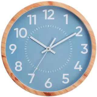 NUOVO Vintage Holzmaserung Rahmen minimalistische Wanduhr, blaues Zifferblatt mit arabischen Ziffern, kreatives Geschenk, Innenwanddekoration, Farbe blau