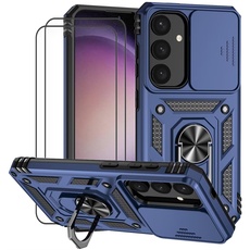 Dechyi für Samsung Galaxy S24+ / S24 Plus Hülle mit Panzerglas Schutzfolie Schutzhülle mit Kameraschieber Case 360° Drehbarer Militä Ständer Stoßfest Cover Case-Blau