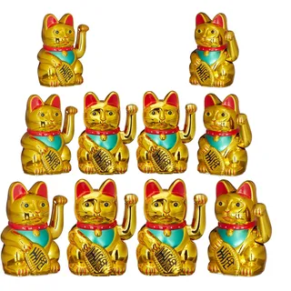 relaxdays 10 x Maneki Neko Winkekatze 16 cm - Gold