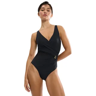 Badeanzug TRIUMPH "Summer Twist", Damen, Gr. 40, Cup B, schwarz, Obermaterial: 77% Polyamid, 23% Elasthan, Badeanzüge Badeanzug, schmeichelhafte Drapierung mit Mesh-Einsatz
