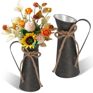 GZYYANG 2 Stück Vintage Deko Metall Blumenvase, Milchkanne aus Metall Vase, Landhausstil Deko, Rustikale Deko Blumentopf im Shabby Chic Vintage für Hochzeitsdeko Garten Tischdeko Wohnzimmer & Balkon