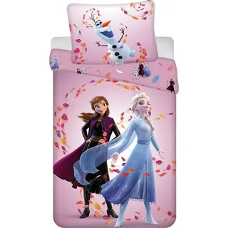 Frozen Baumwoll-Bettwäsche 140x200 cm Deckenbezug + 70x90 cm Kissenbezug mit Reißverschluss - Rosa
