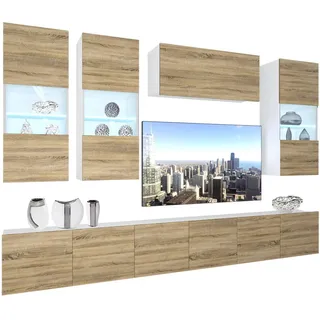 B Belini Group Wohnzimmerwand Schrankwand mit LED Sonoma Eiche , Beige , Holz , 300x180x36 cm , Wohnzimmer, Wohnwände