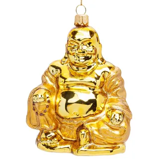 SIKORA Goldener Buddha besondere Weihnachtskugel Glas Weihnachtsmann Christbaumschmuck Deko Figur Weihnachten Anhänger Ornament - Premium Line - BS842
