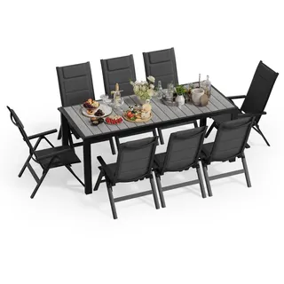 JUMMICO Gartenmöbel Set Klappbar, 5-Fach Verstellbarer Aluminium Sessel mit Holztisch, Wetterfestes Terrassenmöbel für Balkon und Garten