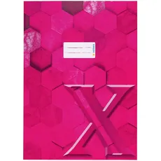 HERMA 20084 Heftumschlag A4 Karton Pink, veredelte Hefthülle mit Beschriftungsfeld aus stabilem & extra starkem Papier, Heftschoner mit Hexagon Muster Motiv für Schulhefte, farbig