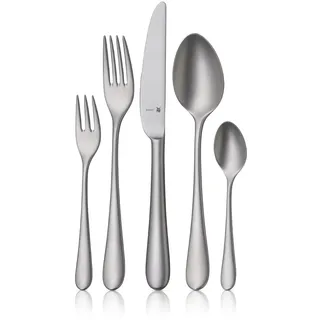 WMF Merit Besteck-Set, 30-teiliges Set, 6 Personen, sandgestrahlt, Ergonomisch, Cromargan protect®, Spülmaschinenfest, Geschmiedete Klingen, Besteckbox 1140916310