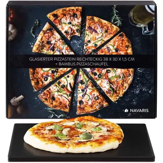 Navaris Pizzastein XL 38 x 30 cm Cordierit schwarz