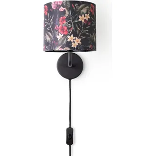 Tischlampe Schreibtischlampe Wandlampe Stoff Nachttisch E14 Blumen Jungle Deko - Schwarz