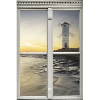 Queence "Leuchtturm", Wandsticker, Wandbild, selbstklebend, 3D, Fenster,