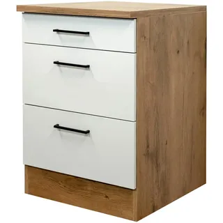 FlexWell Schubkastenunterschrank , Eichefarben, Magnolie , Metall , 3 Schublade(n) Schubladen , einzeln stellbar , 60x85x60 cm , Made in Germany , Küchen, Küchenmöbel, Küchenschränke, Küchenunterschränke
