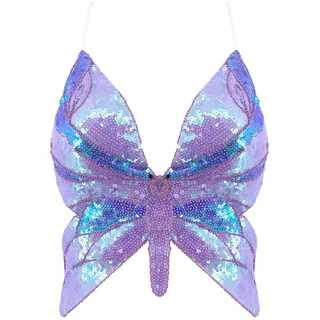 Mocure, glitzerndes Pailletten-Bauchfreies Damen-Top mit Schmetterlingsmuster, tief ausgeschnittenes Tanktop, Rave-Röhren-Top, geeignet für Bauchtanz-Kostüme