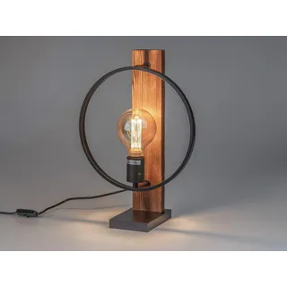 formano Tischlampe Industrial Metall Holz Design Lampe Kreis 42 cm mit E27 - Schwarz