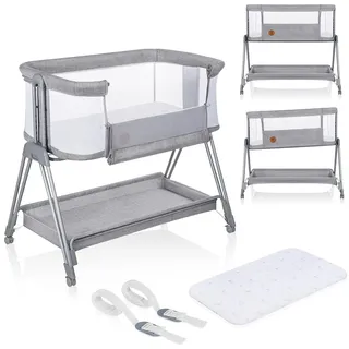 LIONELO Luna 2in1 Nachttisch und Reisebett ab Geburt | Bis zu 9 kg, atmungsaktiver Stoff, Einkaufskorb, Matratze inklusive, atmungsaktive Netzseiten, feststellbare Rollen