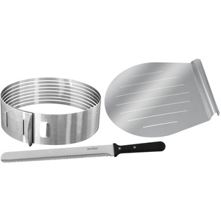 Zenker Tortenboden-Schneidhilfe-Set – Inkl. Konditormesser & Kuchen-Retter, Edelstahl, Ø26/28 cm, Silber