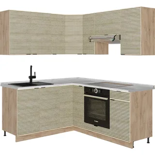 Vicco Eckküche Fame-Line, 160 x 190 cm , AP Marmor, Eiche Paneel/Goldkraft Eiche/Goldkraft Eiche