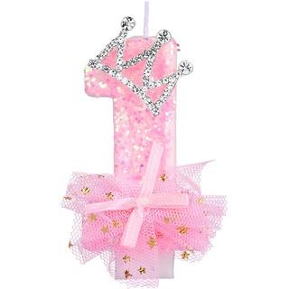 Geburtstag Nummer Kerzen, 7,5cm Kronenschleifen-Netzkerze Glitzernde Rosa Zahlenkerzen Tortenaufsatz Geburtstagskerzen Nummer mit Pailletten für Jubiläumsfeiern (Zahl 1)