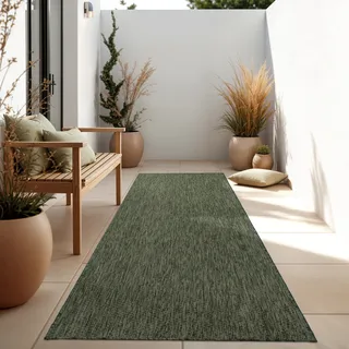 In- & Outdoor Teppich Flachgewebe einfarbig modern wetterfest für Terrasse Küche Grösse 80x150 cm - Grün