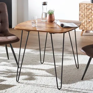 FineBuy Esszimmertisch Esstisch mit Metallbeinen Tisch Massivholz Holztisch - Braun