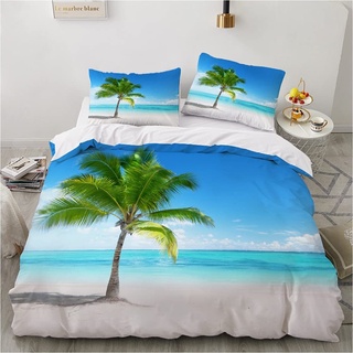 Damier Bettwäsche 155x220 3 Teilig Strand Meer 3D Bettwäsche Blau Grün Ozean Bettbezug Set Weich Mikrofaser Bettwäsche für Zimmer Deko Hawaii Strand mit Reißverschluss und 2 Kissenbezüge 80x80 cm