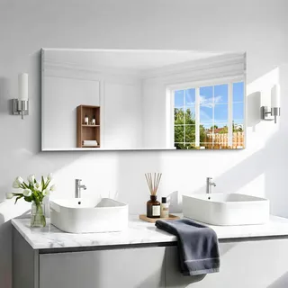 NIMURY rechteckiger Wandspiegel, 120x60 cm rahmenloser Badezimmerspiegel mit geraden Ecken und geschnittenem Rand Spiegel für Badezimmer Schlafzimmer und Wohnzimmer, horizontal und vertikal montierbar