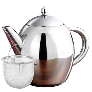 Rosenstein & Söhne Teekanne mit Tee Sieb: Edelstahl-Teekanne mit Siebeinsatz, 0,5 Liter, spülmaschinenfest (Edelstahl mit Sieb, mit Filtereinsatz, Ball)