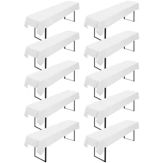 10 Stück Biertisch Tischdecke,für 50-70 cm Tischbreite, Weiß Biertisch Biertischhussen Bierzeltgarnitur Rechteckige Tischdecken Waschbar 100x250cm für Gartenbankett-Gartenmöbel