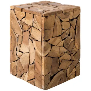 Beliani Beistelltisch Teakholz hellbraun quadratisch 30/30 cm Nelson , Hellbraun , Holz , Quadratisch , 30x45x30 cm , Wohnzimmer, Wohnzimmertische, Beistelltische