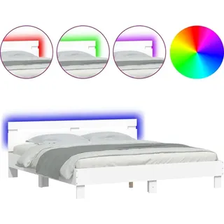 vidaXL Bettgestell mit Kopfteil und LED-Beleuchtung Weiß 180x200 cm - Weiß