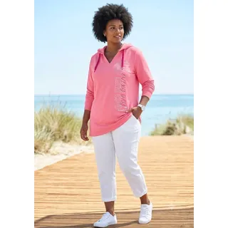 Kapuzensweatshirt KANGAROOS, Damen, Gr. 56/58, pink, Sweatware, Obermaterial: 95% Baumwolle, 5% Elasthan, bequem hüftbedeckend, V-Ausschnitt, Flachstrickbündchen, Sweatshirts Kapuzensweatshirt, casual Stil, mit Kapuze, bequeme Passform, große Größen