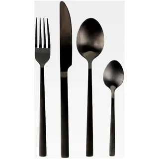 Besteckset | 16-teiliges Essbesteck aus rostfreiem Edelstahl | Tafelbesteck mit Messer, Gabel und Löffel | Spülmaschinenfest und langlebig (Schwarz matt)